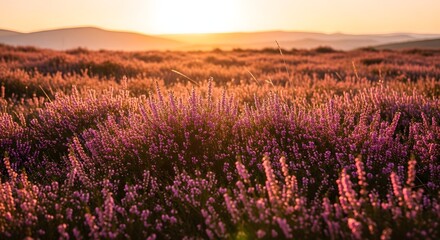 Fototapeta premium Beautiful purple heather blooming gracefully in a natural landscape