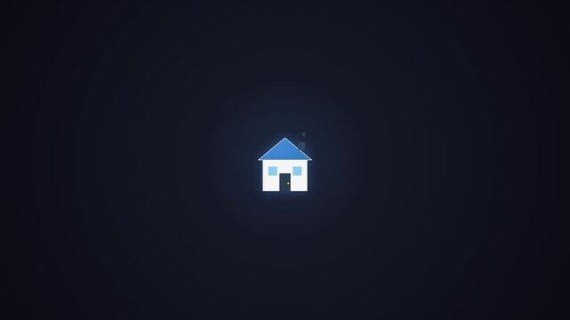 Minimalist Animated House Icon Featuring Rising Smoke Particles