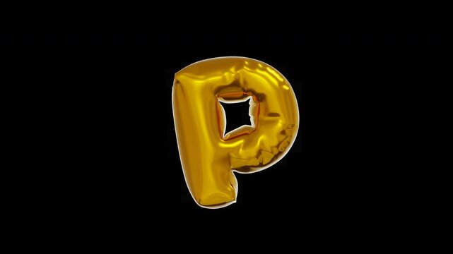 Animated 3D Gold Foil Balloon Letter P with Alpha Channel
