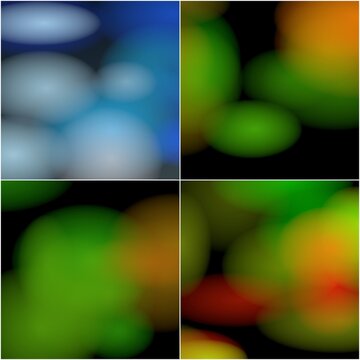 Defocused green, blue, and warm-toned bokeh shapes fill a dark blur field, adding playful depth for creative ads, posters, and modern brand visuals.