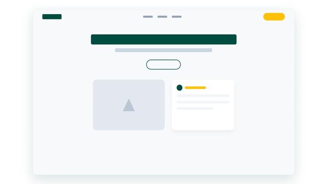 Professional animated website landing page user interface mockup. Clean flat design UI elements, content cards, and buttons for software development and web design projects.