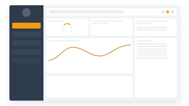 Minimalist Modern Web Dashboard Interface Animation, 4K Clean Software User Experience UI Design for Business Application with Sidebar and Progress Indicator