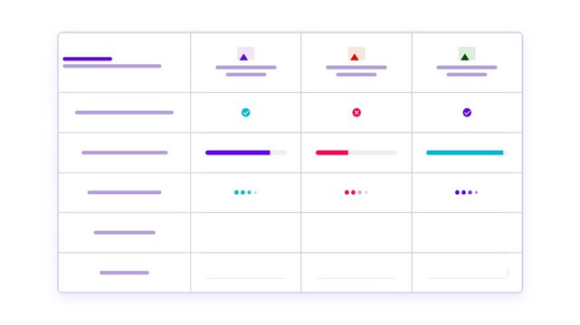 Minimalist UI Animation of a Web Pricing Comparison Table with Select Buttons for SaaS Subscription Plans in 4K Resolution