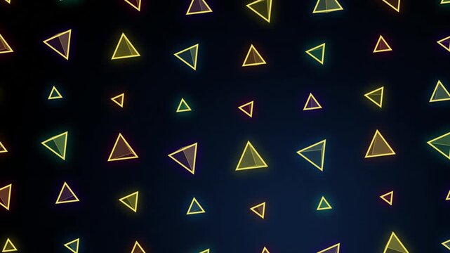 Abstract dark blue digital background featuring glowing neon yellow geometric pyramid shapes pattern