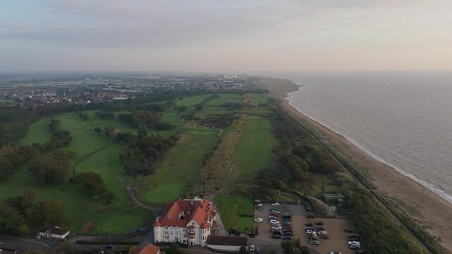 Aerial view of coastal landscape at dusk