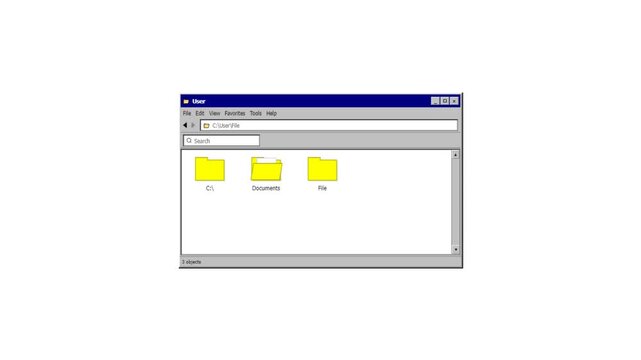 Retro 90s Style Computer File Explorer Window Animation with Vintage User Interface and Folder Directory 4K Footage