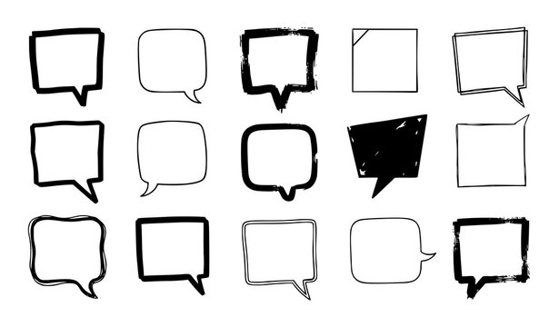 Minimal transparent square speech bubble hand drawn vector set