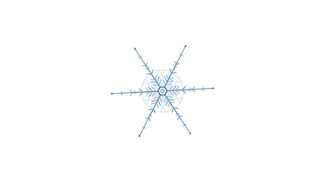 Abstract snowflake motion graphics with delicate crystalline patterns appearing during winter snowfall against a clean white background