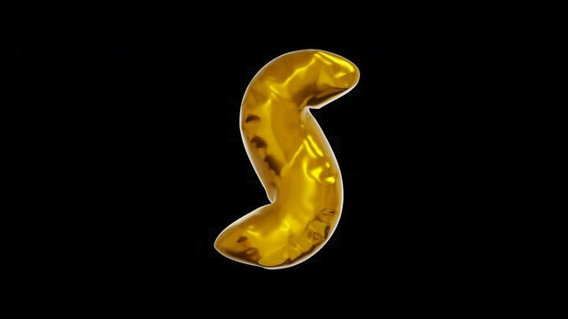 3D Animated Gold Balloon Letter S Isolated