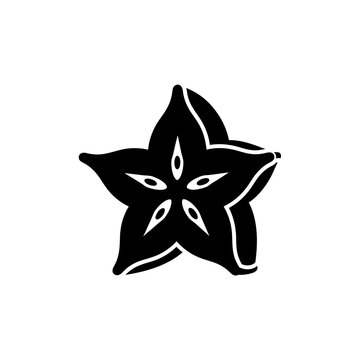 Black starfruit slice icon flat vector silhouette representing tropical exotic carambola food design