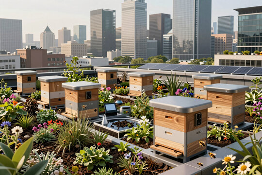 Automated Urban Beehives on Sustainable Rooftop Garden in Smart City