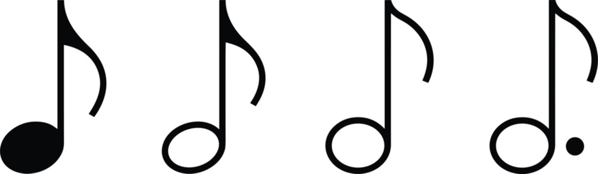 Black music notes icon set vector collection featuring eighth note and dotted eighth note symbols on white.