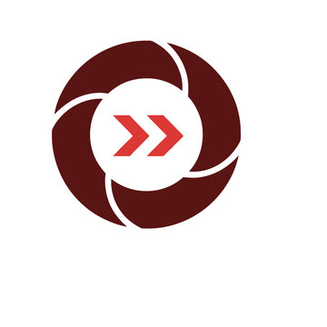 Red double arrow icon on transparent background