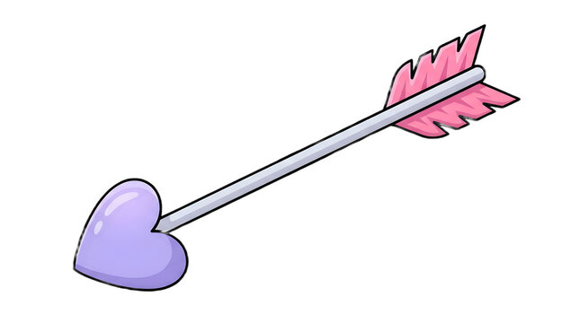 Valentines Day cupid arrow with purple heart tip isolated on transparent