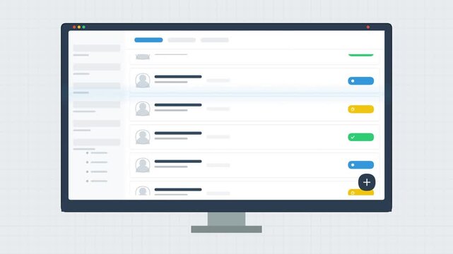 Animated Flat Desktop Dashboard Interface with User-Profile Status Indicators UI
