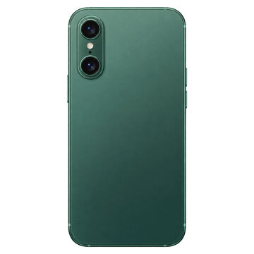 sleek green modern smartphone with dual rear cameras and an LED flash, featuring a minimalist design and rounded edges.