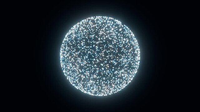 Rotating sphere made of glowing blue particles seamless loop 4K