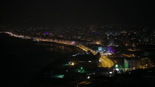 Night cityscape road near sea in Turkey