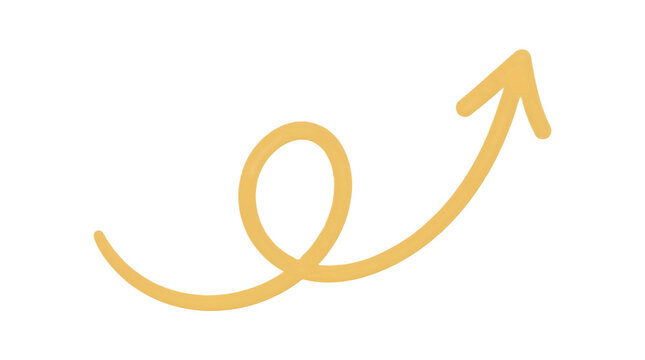 Hand drawn yellow arrow doodle isolated on transparent background