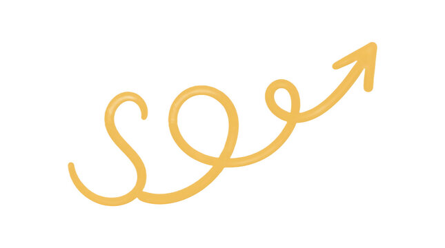Hand drawn yellow doodle arrow pointing up on a transparent background
