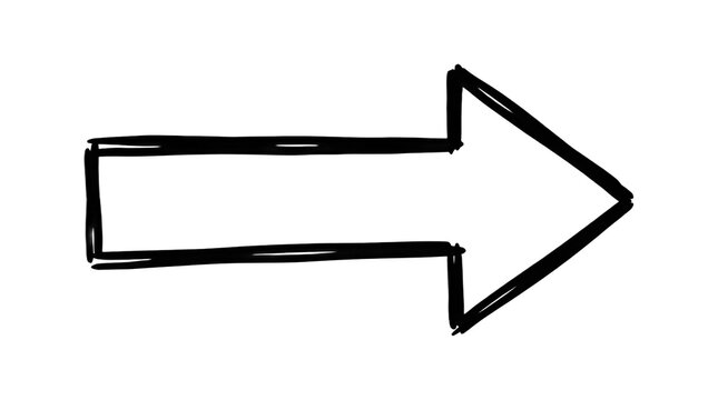 Hand drawn black arrow pointing right isolated on transparent background