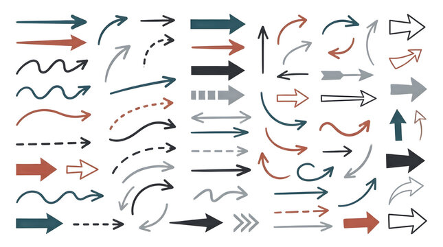 Hand drawn arrow collection isolated on a transparent background