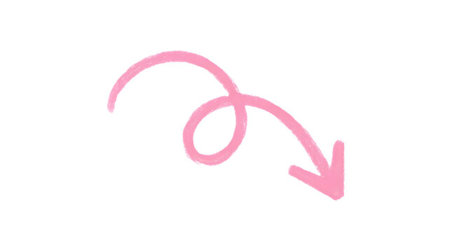 Hand drawn pink arrow doodle isolated on a transparent background