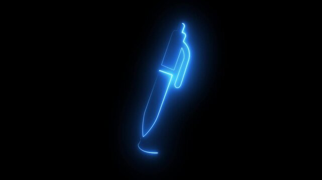 neon ballpoint pen icon for writing, editing, documentation, and signature