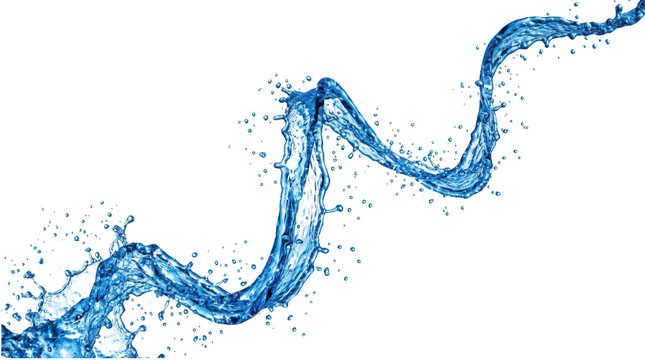 Dynamic blue water splash isolated on transparent background