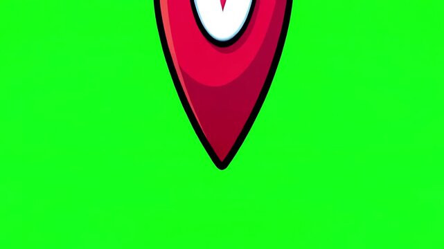 Cartoon style 3D map location pin bouncing with squash and stretch effect on chroma key green screen background for creative design