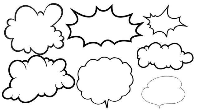 Set of black and white cartoon comic speech bubbles with speech bubble thought bubble comic book hand drawn dialogue box graphic design vector illustration