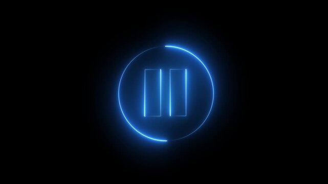 neon pause button icon inside circle for media player, video playback, and audio control
