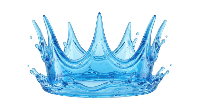 Blue water splash crown shape isolated on transparent background