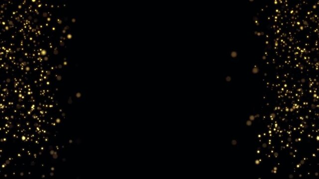 Gold Glitter Particle Border On Black Background With Sparkling Bokeh Frame For Celebration