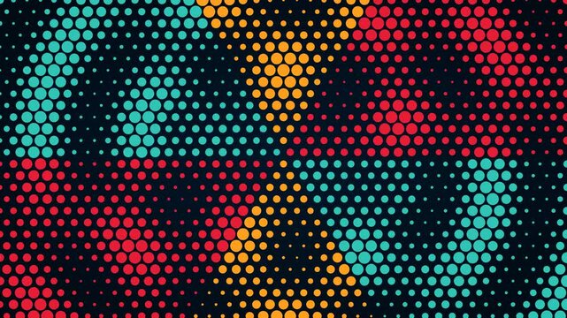 Abstract Halftone Pattern Video Clip with Red Teal Yellow Dots on Dark Background