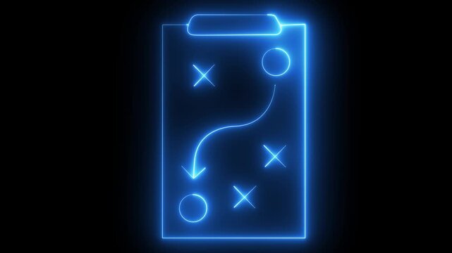 neon tactics clipboard icon for sports strategy, game plan, tactical scheme, business planning, and management