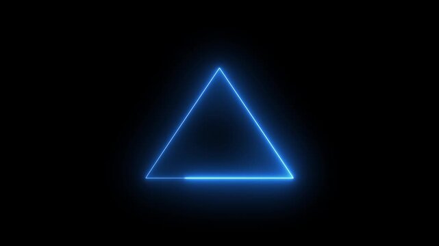 Glowing neon line triangle icon animation on the black background. 4k motion video.
