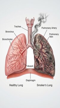 Healthy Lung vs Smokers Lung Anatomy Illustration Respiratory System Damage Comparison