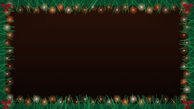 Pine garland border with warm white lights, holiday frame loop