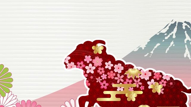 Japanese New Year Illustration with Sheep and Mount Fuji 4K