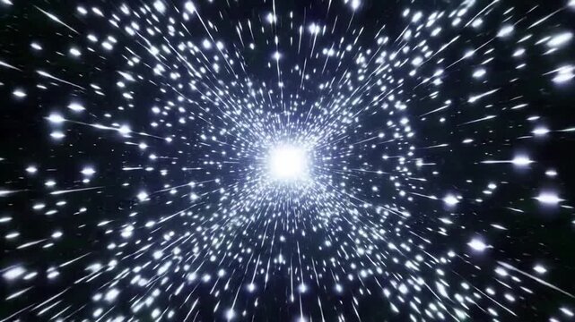 Mesmerizing glowing white particle spiral swirl tunnel with sparkle light motion visual effect on chroma key green screen backdrop