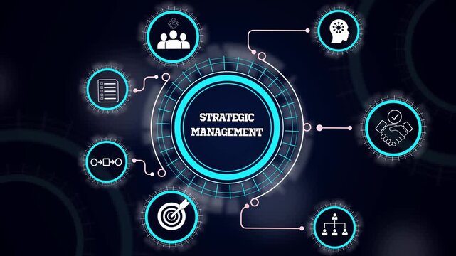 Strategic management framework concept with corporate leadership planning, business expansion and goal execution