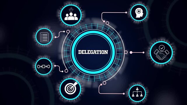 Modern delegation process visual featuring corporate responsibility allocation, task assignment and authority