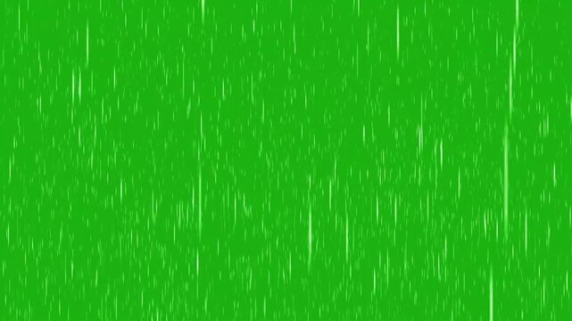 Heavy rainfall dropping isolated on green screen background chroma key for weather visual effects overlay