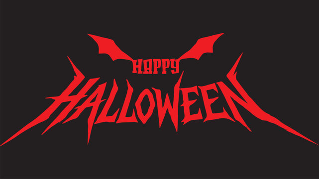 Spooky Happy Halloween Typography Banner Vector with Red Aggressive Font and Flying Bats