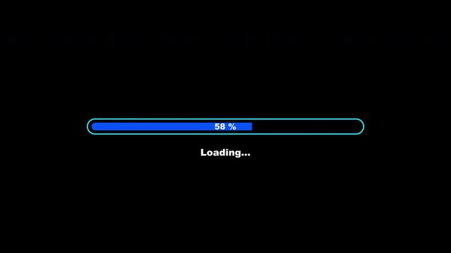 Loading Animation Bar Rounded Rectangle Shape and Percentage With Text Loading Blue Color Transparent Background. Perfect For UI or Overlay Video Element.
