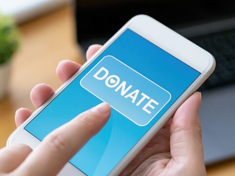Donate online using a smartphone app for charity giving and digital support for fundraising now