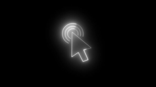 Glowing blue neon mouse cursor arrow icon with click action rays for website navigation, user interaction, pointer click, selection tool