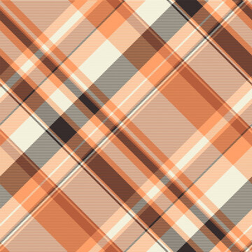 Warm orange and brown tartan plaid seamless pattern vector. Perfect for cozy autumn fashion textiles, rustic home decor, wrapping paper, and warm seasonal branding designs.