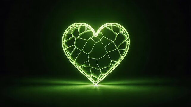 Glowing green heart symbol representing love health and compassion